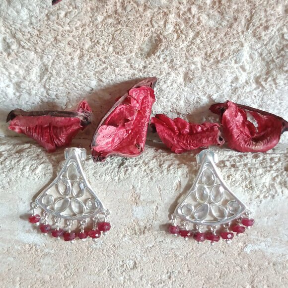 Sterling Silver 925 Natural Ruby Chandelier Statement Earrings  -  Gift for her - Picture 1 of 4